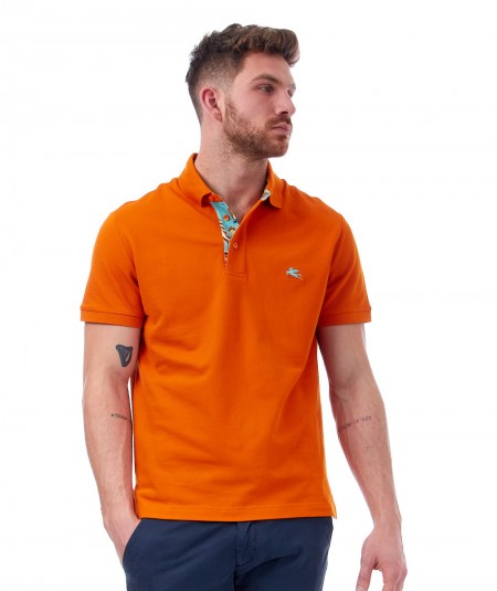 ETRO COTTON POLO SHIRT WITH PATTERNED DETAILS 1Y142 9440 ORANGE