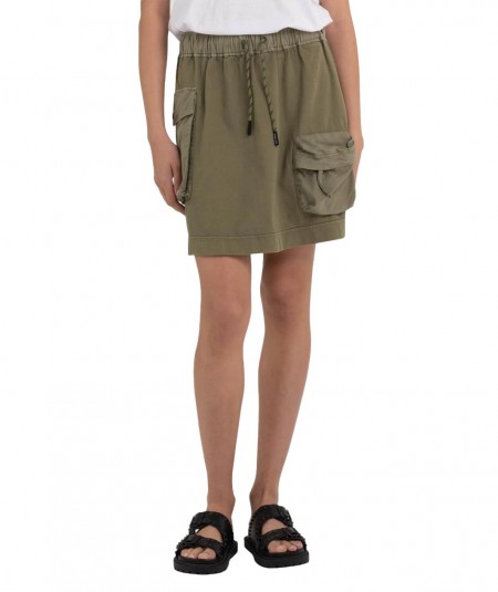 REPLAY POCKETED MINISKIRT W9873.10307 MILITARY GREEN