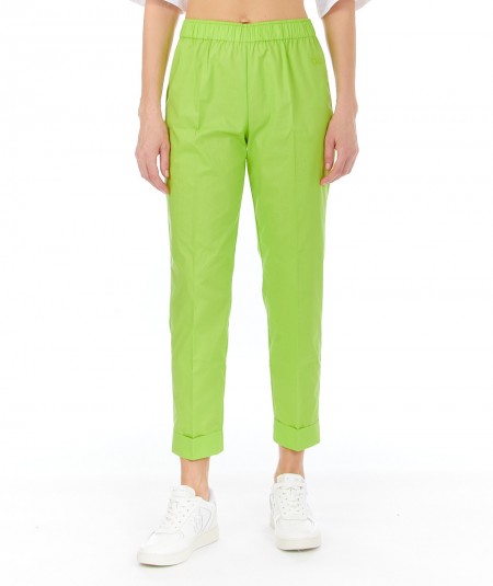 SEMICOUTURE POPLIN TROUSERS WITH TURN-UPS OCTAVIA Y3SK07 GREEN