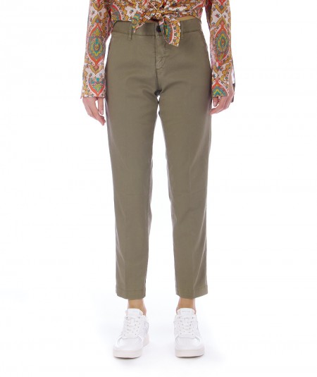 ROY ROGER'S FLOW STRETCH GABARDINE TROUSERS P23RND057P3810127 MILITARY GREEN