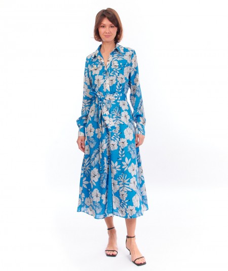 PINKO FLORAL PRINT CHEMISIER DRESS ASSENTE TURQUOISE
