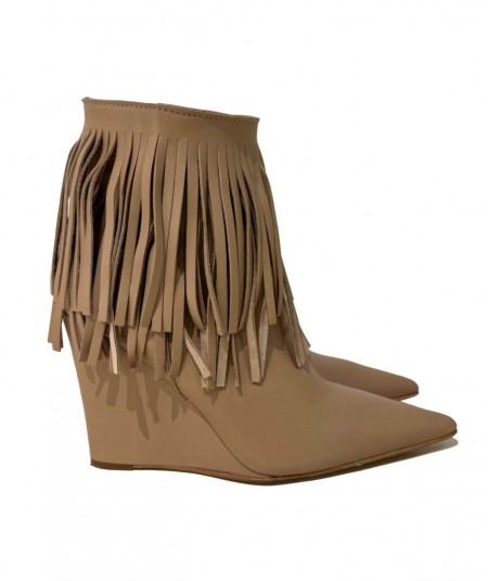 OVYE' LEATHER LEATHER ANKLE BOOT WITH WEDGE AND FRINGES ICZP200NAP BEIGE
