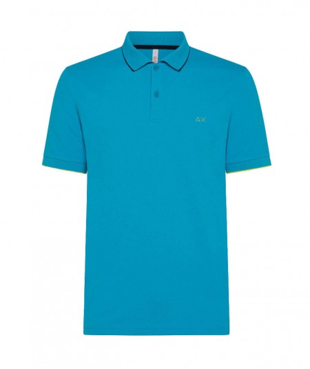 SUN68 POLO WITH SMALL STRIPE ON COLLAR A33111 WATER