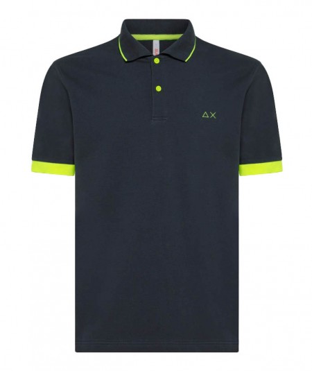 SUN68 POLO WITH SMALL FLUO STRIPE ON COLLAR A33120 BLACK