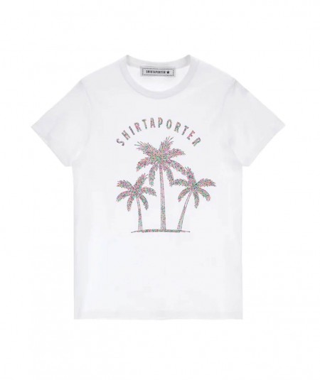 SHIRTAPORTER T-SHIRT WITH PALM TREES TS3077 WHITE