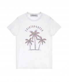 SHIRTAPORTER T-SHIRT WITH PALM TREES TS3077 WHITE
