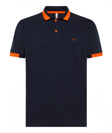 SUN68 POLO WITH WIDE FLUO STRIPE ON COLLAR A33121 NAVY BLUE