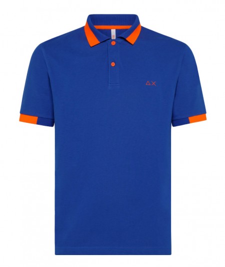 SUN68 POLO WITH WIDE FLUO STRIPE ON COLLAR A33121 BLUE ROYAL