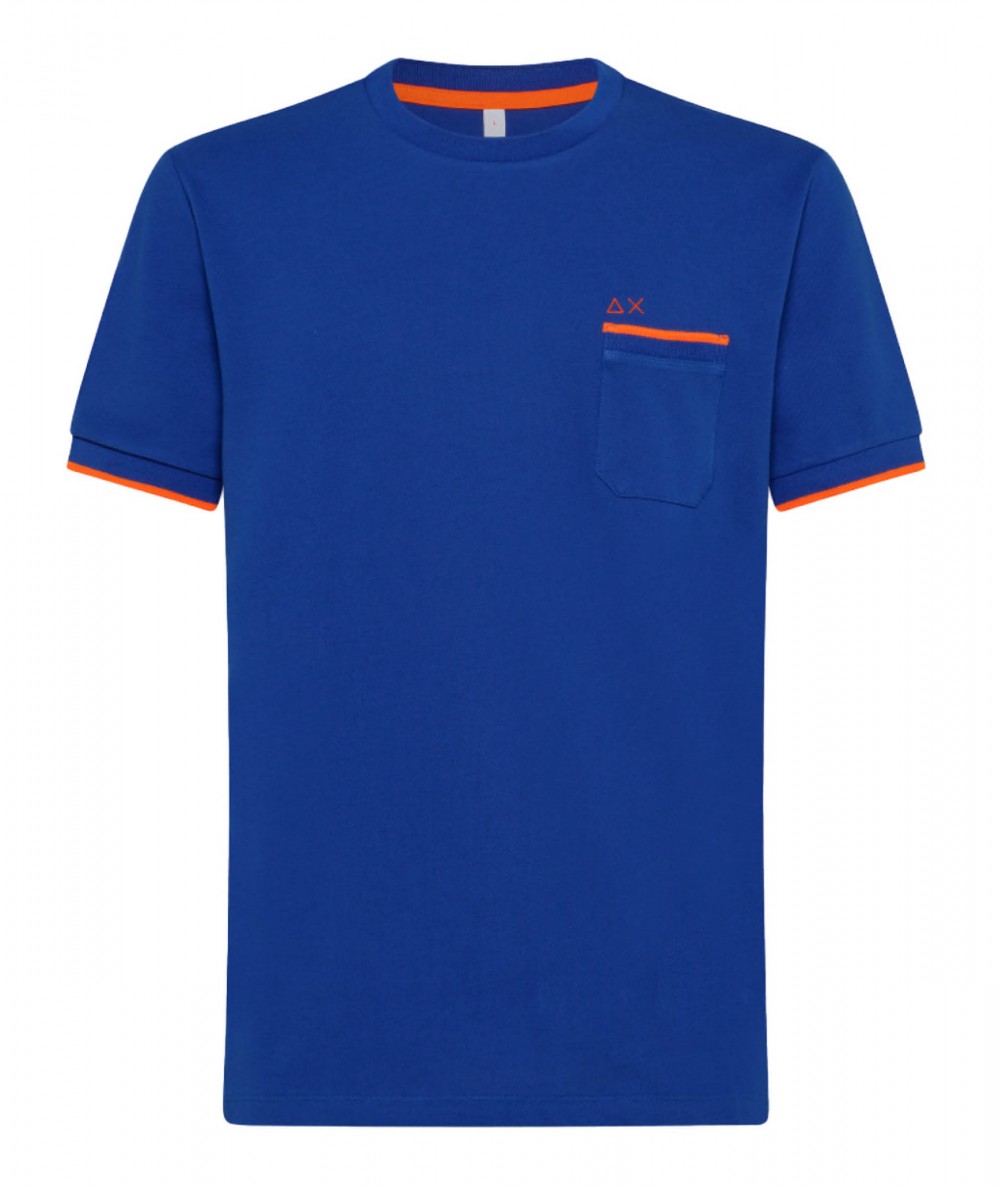 SUN68 T-SHIRT WITH THIN EDGES ON SLEEVES T33121 ROYAL BLUE