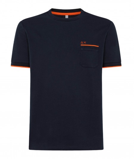 SUN68 T-SHIRT WITH THIN EDGES ON SLEEVES T33121 NAVY BLUE