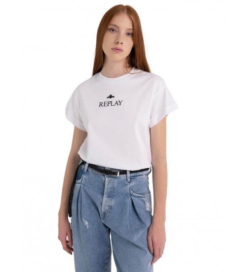 REPLAY COTTON T-SHIRT WITH ARCHIVE LOGO W3588H.23188P WHITE