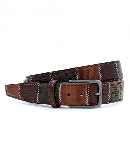 P.D.P. 1923 PATCHWORK LEATHER BELT PI610 BROWN GREEN