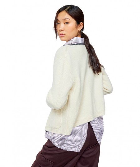 SEMICOUTURE CARDIGAN WITH CONTRASTING PROFILES LEILA Y3WE07 WHITE