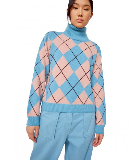 SEMICOUTURE TURTLENECK SWEATER WITH DIAMOND INLAY CUTE Y3WB36 PINK LIGHT BLUE