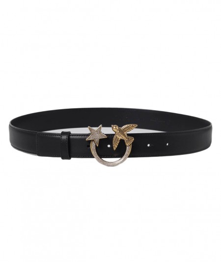 PINKO LOVE BERRY H3 BELT WITH STRASS 100125 BLACK ANTIQUE GOLD