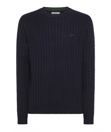 SUN68 ROUND CABLE KNIT K43141 NAVY BLUE