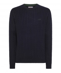 SUN68 ROUND CABLE KNIT K43141 NAVY BLUE