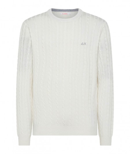 SUN68 ROUND CABLE KNIT K43141 WHITE