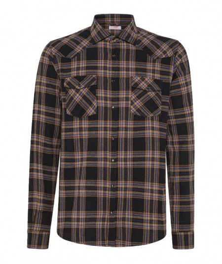 SUN68 CHECKED SHIRT WITH POCKETS S43111 BEIGE BLACK