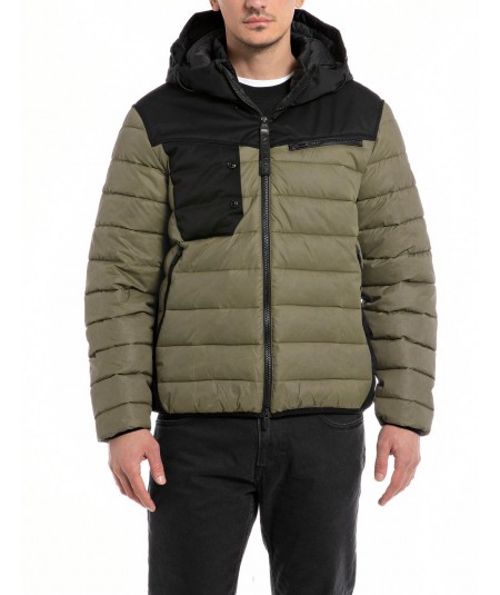 REPLAY QUILTED JACKET M8353.84774 BLACK MILITARY GREEN