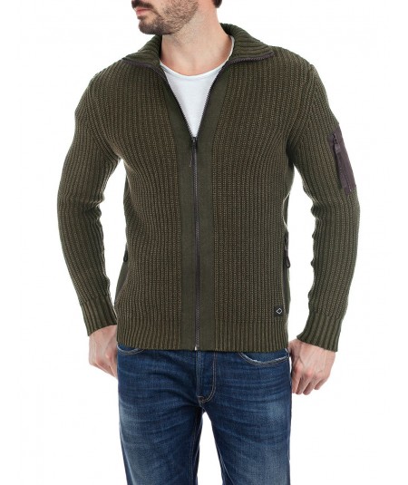 REPLAY CARDIGAN WITH ZIP UK8007.G22454G MILITARY GREEN