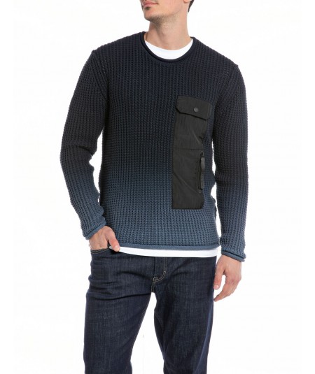 REPLAY COTTON SWEATER SHADED EFFECT UK2504.G21280D BLUE