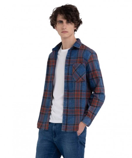 REPLAY COTTON CHECK SHIRT M4095A.52612 BLUE RED BROWN