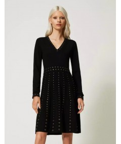 TWINSET SHORT KNITTED DRESS WITH STUDS 232TT3173 BLACK