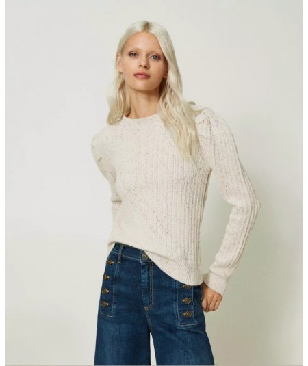 TWINSET TURTLENECK SWEATER WITH MICRO PAILLETTES 232TT3290 WHITE