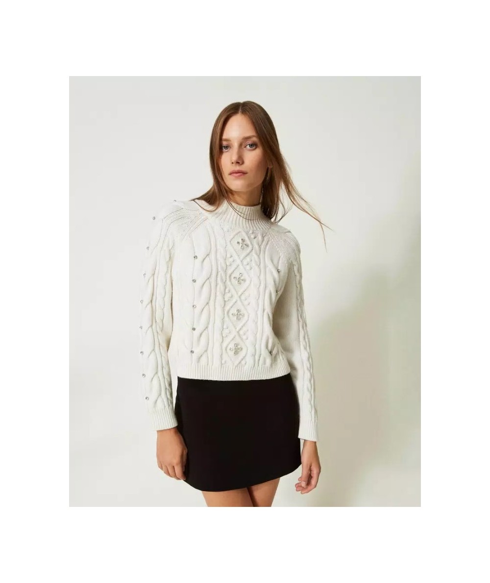 TWINSET WOOL BLEND JUMPER WITH CRYSTALS 232TT3451 WHITE