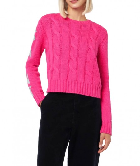 MC2 SAINT BARTH CREW-NECK JUMPER IN CABLE-KNIT WITH LUREX PRINT MALMO FLUO PINK