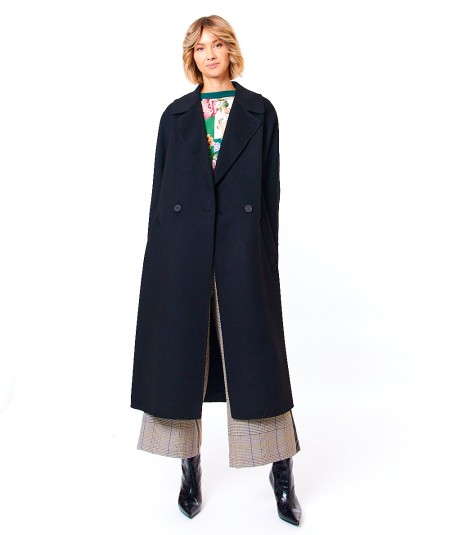 KAOS WOOL BLEND CLOTH LONG COAT WITH BELT P1INT006 BLACK