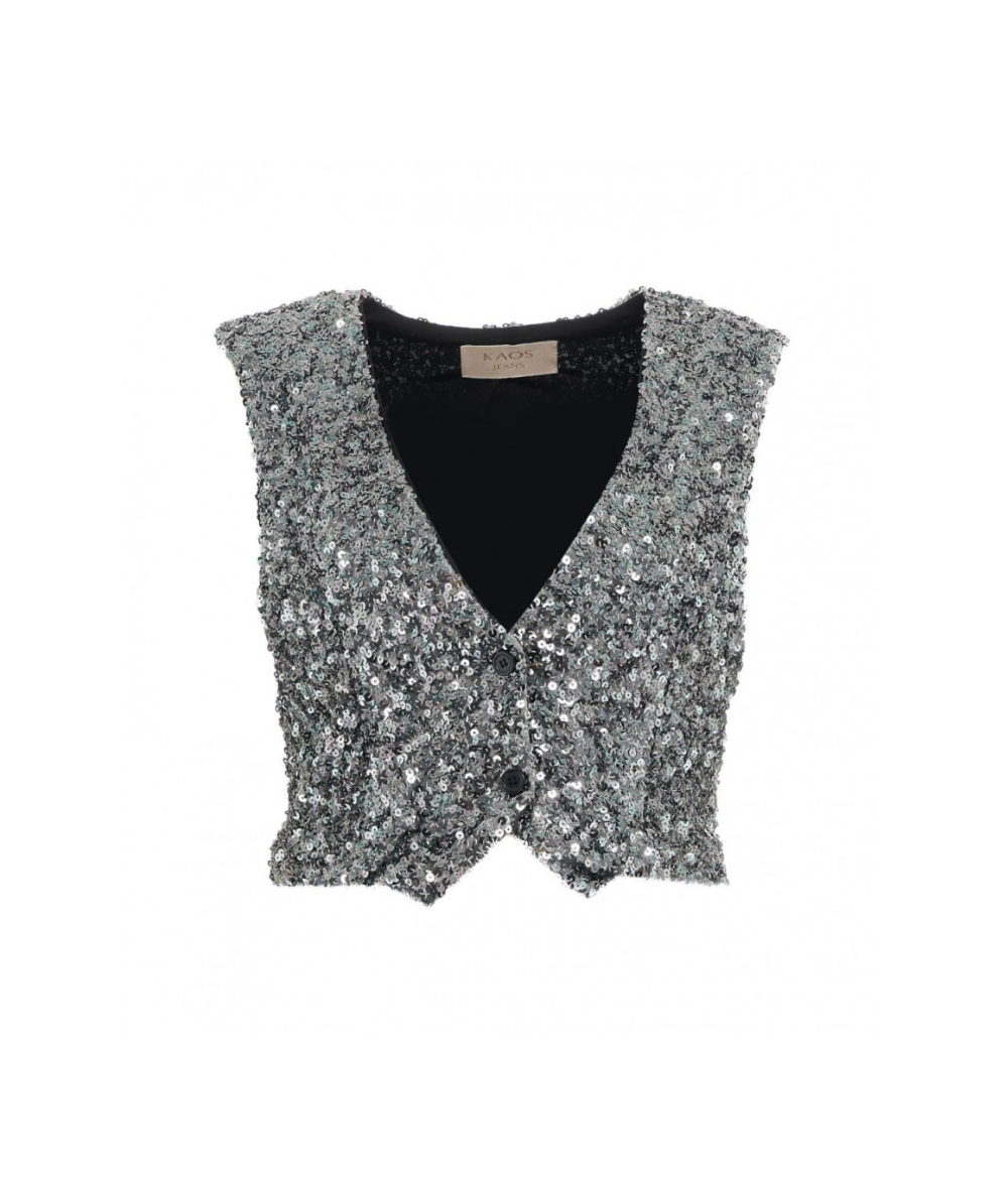 KAOS JEANS CROPPED WAISTCOAT WITH SEQUINS PIJTZ029 SILVER