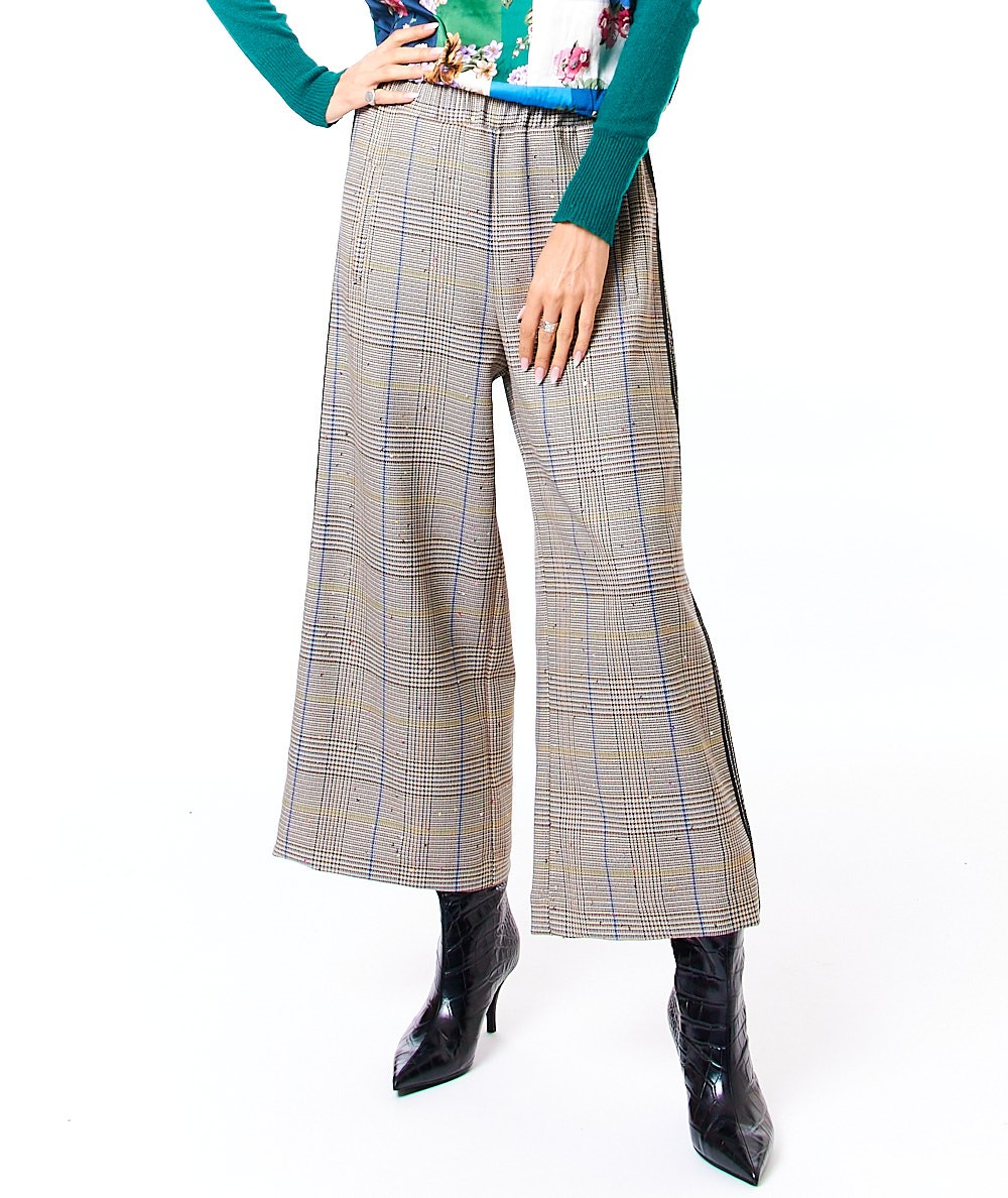 SHIRTAPORTER PRINCE OF WALES PALAZZO TROUSERS TR3140 GREEN