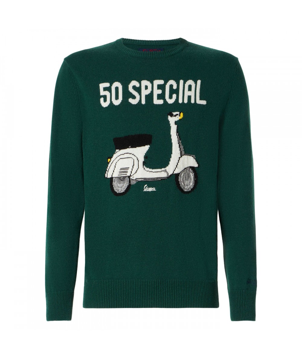 MC2 SAINT BARTH SWEATER WITH 50 SPECIAL VESPA EMBROIDERY HERON GREEN