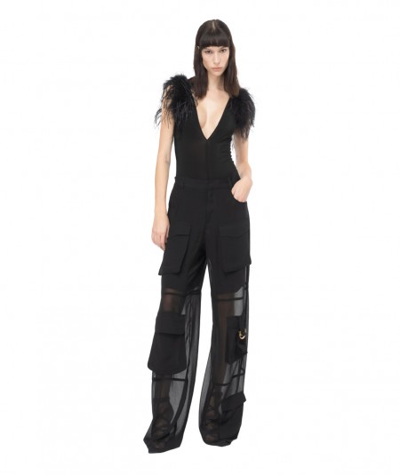PINKO SEMITRANSPARENT TROUSERS WITH LARGE POCKETS CAMPOFIORIN BLACK