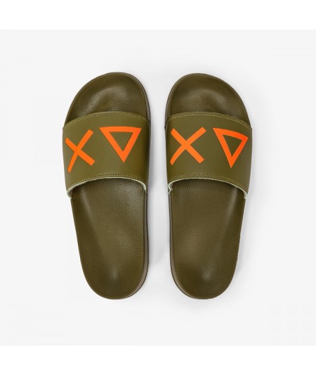 SUN68 SLIPPERS WITH CONTRASTING FLUO LOGO X34103 MILITARY GREEN
