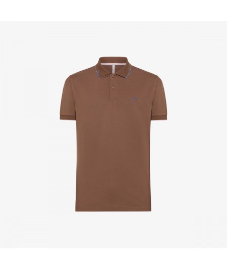 SUN68 POLO WITH SMALL STRIPE ON COLLAR A34113 BROWN