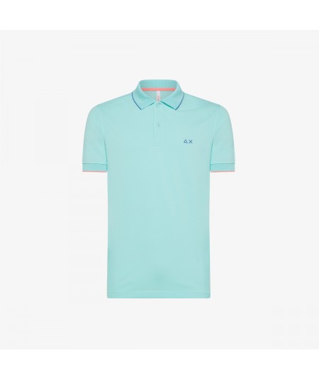 SUN68 POLO WITH SMALL STRIPE ON COLLAR A34113 WATER