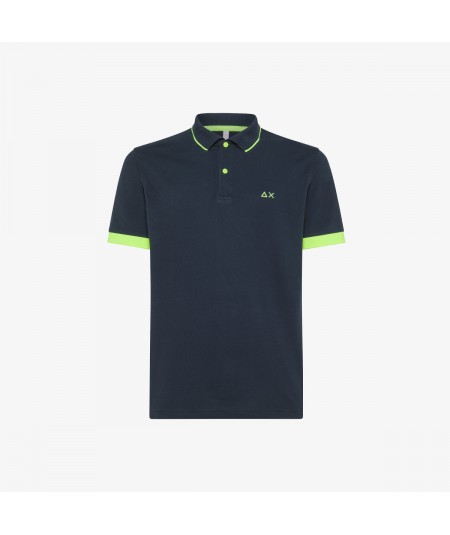 SUN68 POLO WITH SMALL FLUO STRIPE ON COLLAR A34120 NAVY BLUE