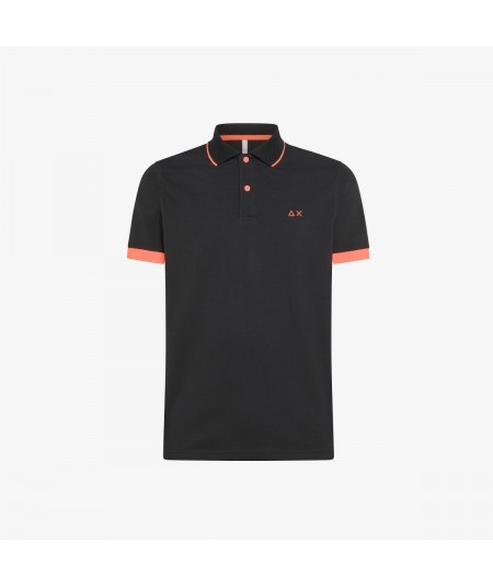 SUN68 POLO WITH SMALL FLUO STRIPE ON COLLAR A34120 BLACK