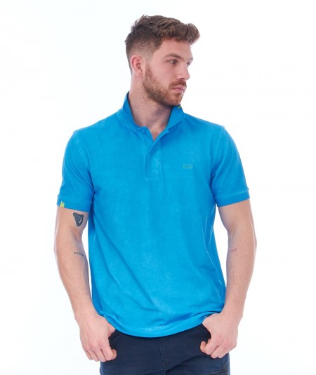 SUN68 BEACH POLO SPECIAL DYED VINTAGE EFFECT A34143 TURQUOISE
