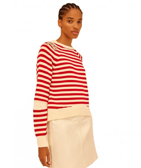 SEMICOUTURE STRIPED CREW-NECK SWEATER WITH PATCH STEPHANIE Y4SB21 WHITE RED