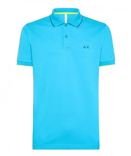 SUN68 POLO WITH SMALL STRIPE ON COLLAR A34113 TURQUOISE