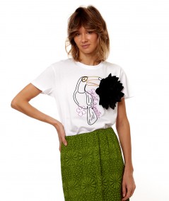 SHIRTAPORTER T-SHIRT WITH EMBROIDERED TOUCAN TS3261 WHITE