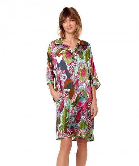 SHIRTAPORTER POLO SHIRT DRESS IN FLORAL PATTERNED DR3253 MULTICOLOUR