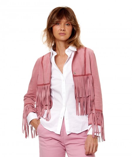 BULLY SHORT SUEDE JACKET WITH FRINGES 7869 PINK