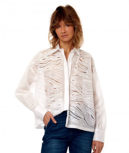 MAX MARA STUDIO SHIRT WITH EMBROIDERED À JOUR PICASSO WHITE