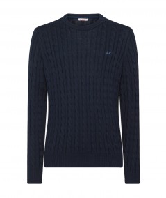 SUN68 ROUND CABLE KNIT K34115 NAVY BLUE