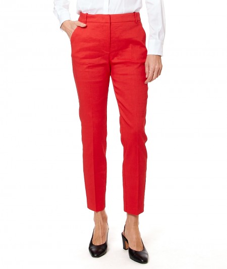 PINKO STRETCH LINEN TROUSERS BELLO RED